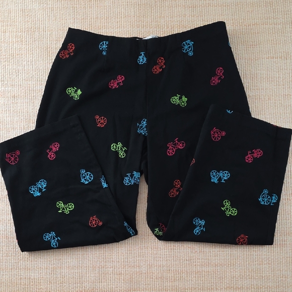 Coldwater Creek Pants - Coldwater Creek Black Capri Pants Multicolor Bicycle Print Stretch Size 14